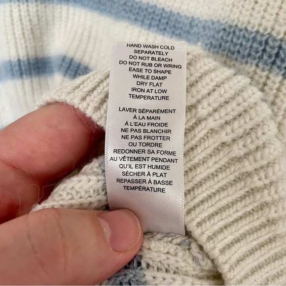 Cleo Half Zip Blue and White Coastal Stripe Knit Sweater Size Large - Picture 5 of 8